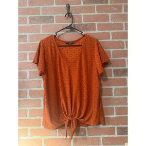Kim & Cami Burnt Orange Eyelet Top - L